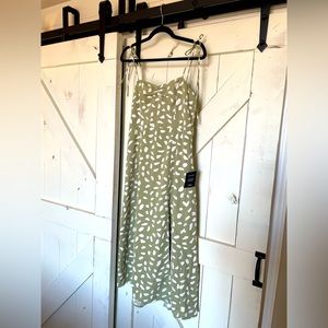 Lulus Brand: Party in Paris Sage Green Print Tie-Strap Midi Dress, medium. New!